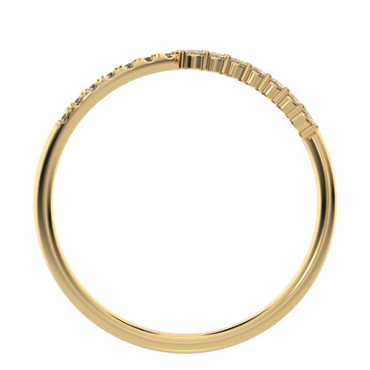 0.105Ct Round Cut Simulated Clear Diamond dainty Minimalist curved infinity overlap light 14K / 18K Solid Yellow Gold everyday wedding band