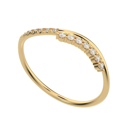 0.105 ct Round Cut Moissanite dainty Minimalist curved infinity overlap light 14K / 18K Solid Yellow Gold everyday wedding band