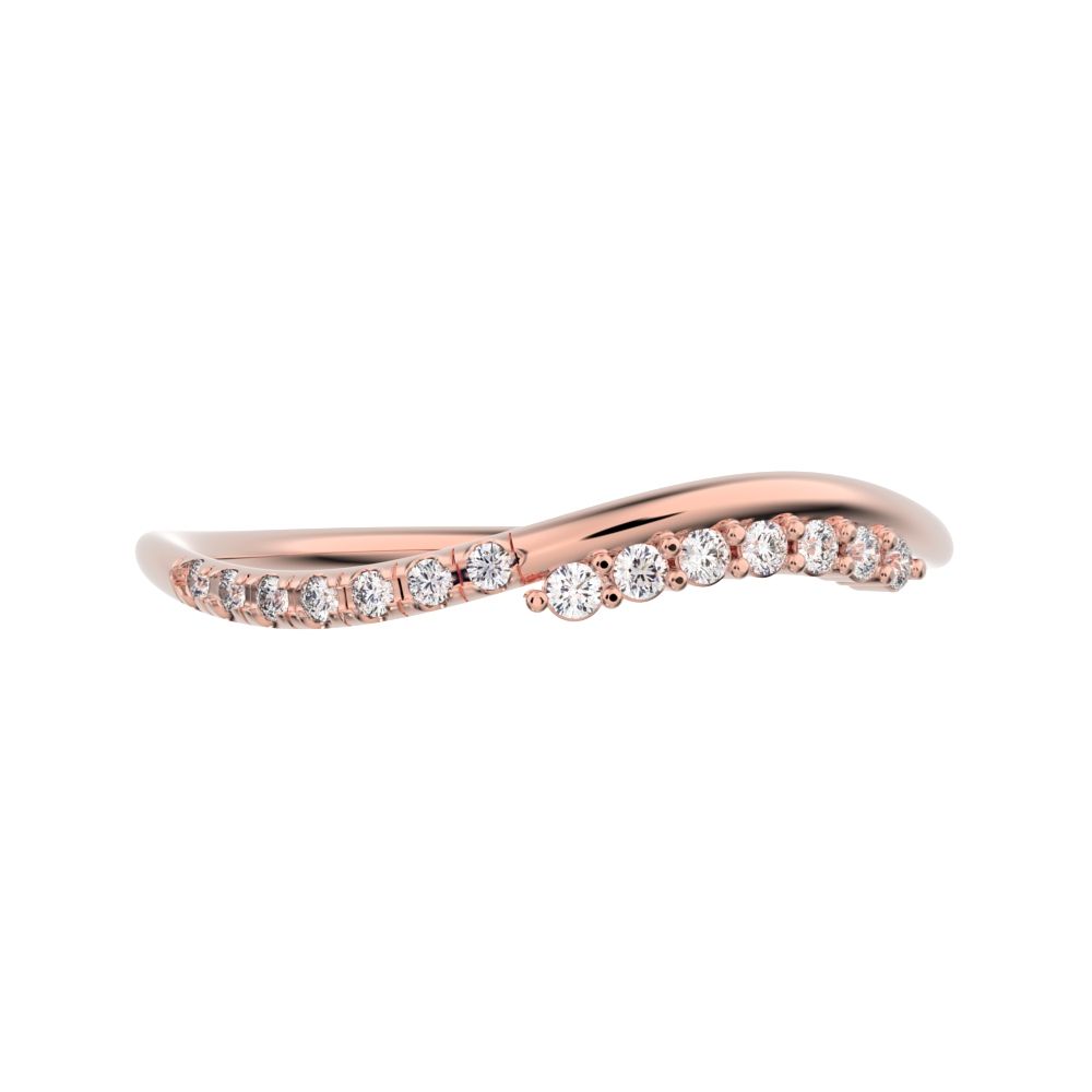 0.105 ct Round Cut Simulated Clear Diamond dainty Minimalist curved infinity overlap light 14K / 18K Solid Rose Gold everyday wedding band