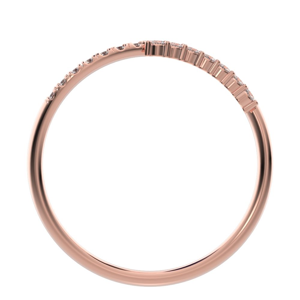 0.105 ct Round Cut Simulated Clear Diamond dainty Minimalist curved infinity overlap light 14K / 18K Solid Rose Gold everyday wedding band