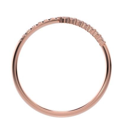 0.105 ct Round Cut Simulated Clear Diamond dainty Minimalist curved infinity overlap light 14K / 18K Solid Rose Gold everyday wedding band