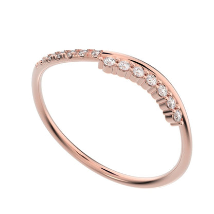 0.105 ct Round Cut Simulated Clear Diamond dainty Minimalist curved infinity overlap light 14K / 18K Solid Rose Gold everyday wedding band