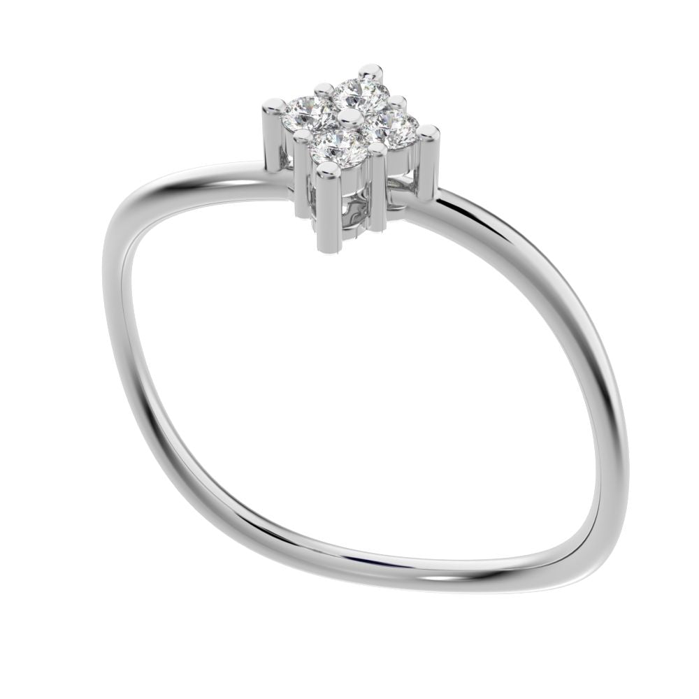 0.08 ct Round Cut Moissanite dainty Minimalist curved infinity cluster light 14K / 18K Solid White Gold everyday ring