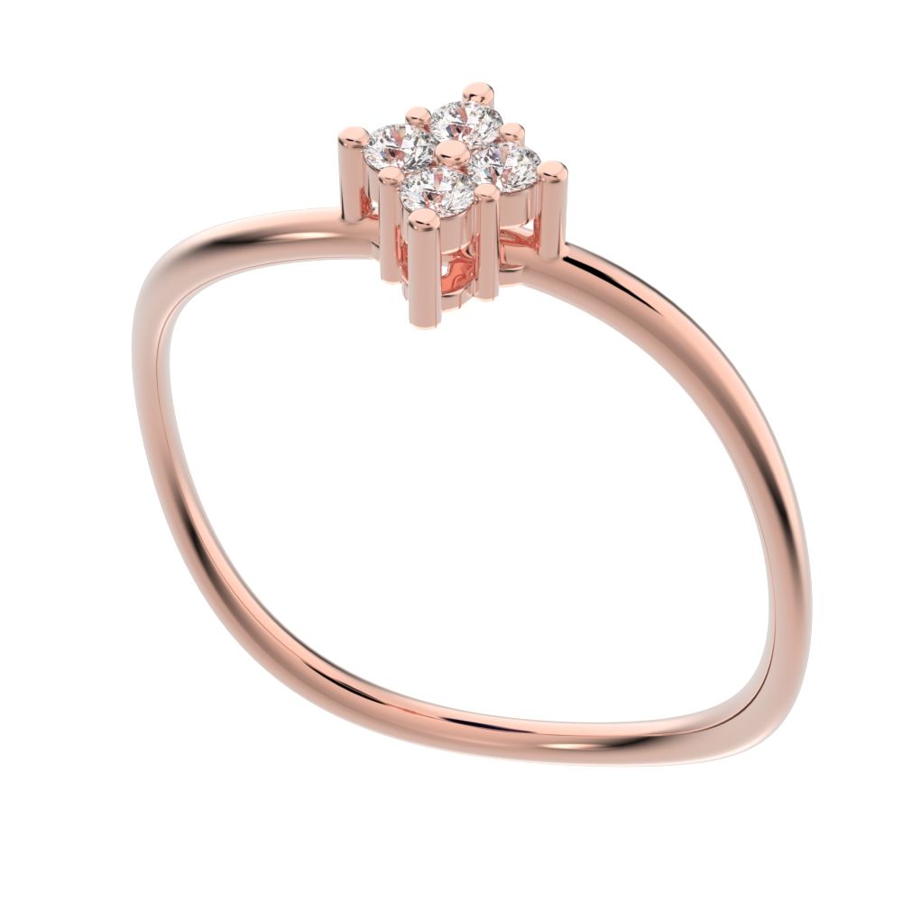0.08 ct Round Cut Simulated Clear Diamond dainty Minimalist curved infinity cluster light 14K / 18K Solid Rose Gold everyday ring