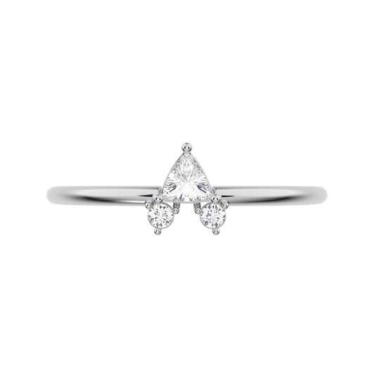 0.15 ct Trillion Cut Moissanite dainty Minimalist vertical cluster 3 stone light 14K / 18K Solid White Gold everyday ring