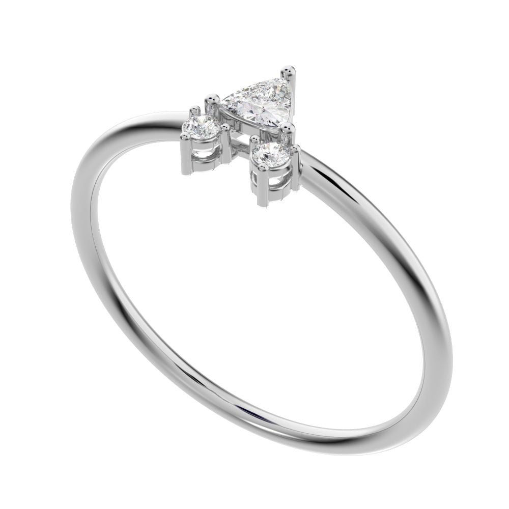 0.15 ct Trillion Cut Simulated Clear Diamond dainty Minimalist vertical cluster 3 stone light 14K / 18K Solid White Gold everyday ring