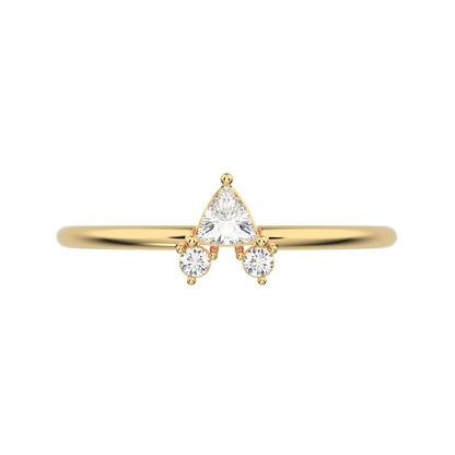 0.15 ct Trillion Cut Simulated Clear Diamond dainty Minimalist vertical cluster 3 stone light 14K / 18K Solid Yellow Gold everyday ring