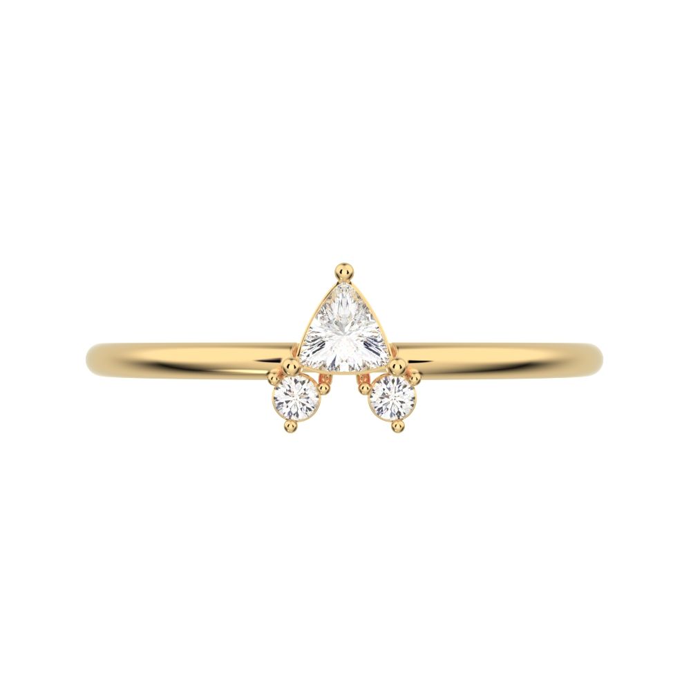 0.15 ct Trillion Cut Moissanite dainty Minimalist vertical cluster 3 stone light 14K / 18K Solid Yellow Gold everyday ring
