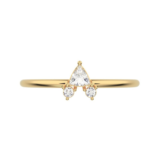 0.15 ct Trillion Cut Moissanite dainty Minimalist vertical cluster 3 stone light 14K / 18K Solid Yellow Gold everyday ring