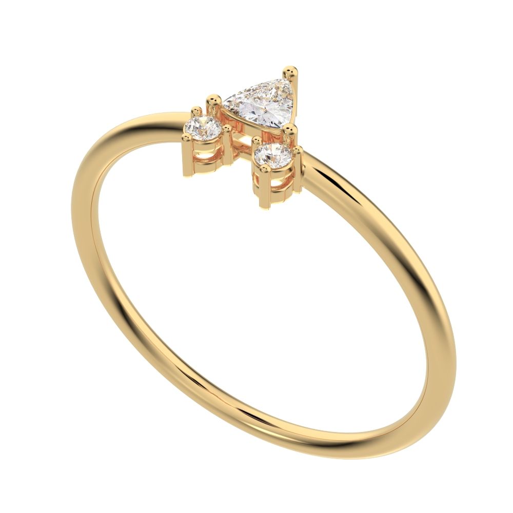 0.15 ct Trillion Cut Simulated Clear Diamond dainty Minimalist vertical cluster 3 stone light 14K / 18K Solid Yellow Gold everyday ring