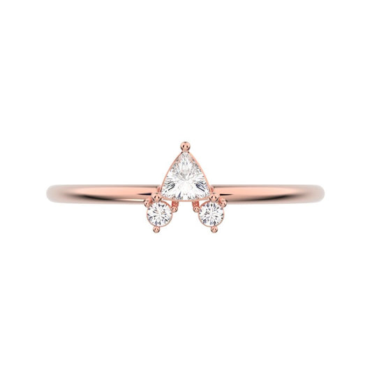 0.15 ct Trillion Cut Simulated Clear Diamond dainty Minimalist vertical cluster 3 stone light 14K / 18K Solid Rose Gold everyday ring