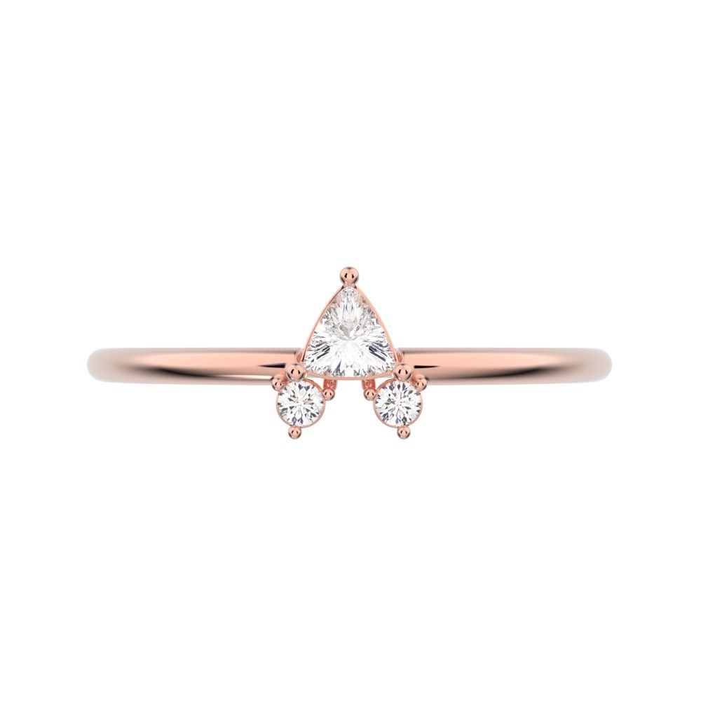 0.15 ct Trillion Cut Moissanite dainty Minimalist vertical cluster 3 stone light 14K / 18K Solid Rose Gold everyday ring