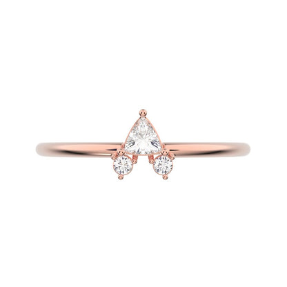 0.15 ct Trillion Cut Moissanite dainty Minimalist vertical cluster 3 stone light 14K / 18K Solid Rose Gold everyday ring