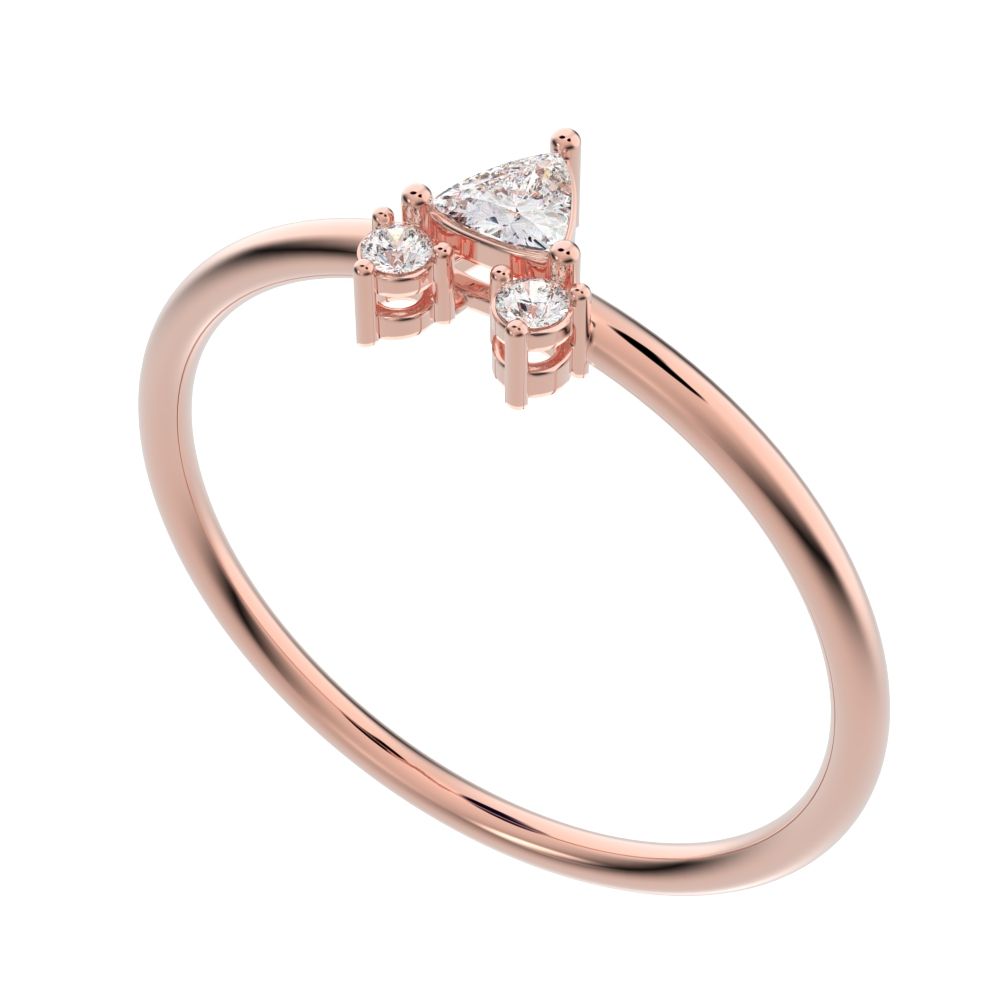 0.15 ct Trillion Cut Moissanite dainty Minimalist vertical cluster 3 stone light 14K / 18K Solid Rose Gold everyday ring