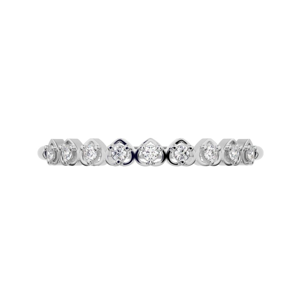 0.09 ct Round Cut Moissanite dainty Minimalist Stackable half eternity heart light 14K / 18K Solid White Gold everyday wedding band
