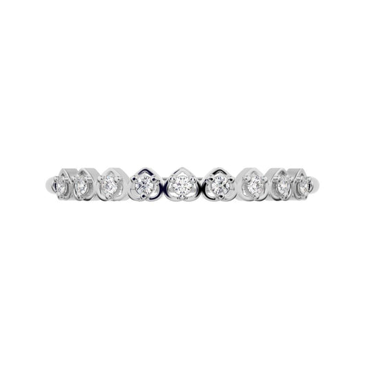 0.09 ct Round Cut Moissanite dainty Minimalist Stackable half eternity heart light 14K / 18K Solid White Gold everyday wedding band