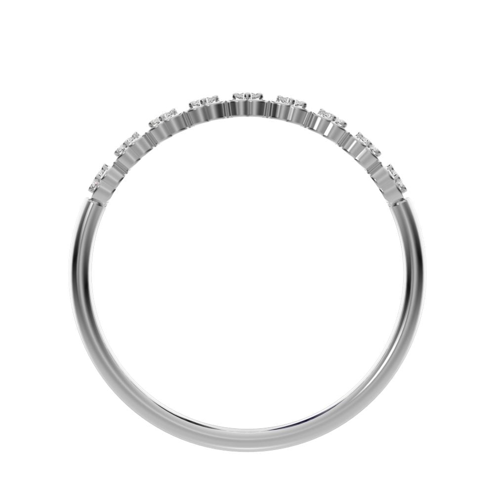0.09 ct Round Cut Moissanite dainty Minimalist Stackable half eternity heart light 14K / 18K Solid White Gold everyday wedding band