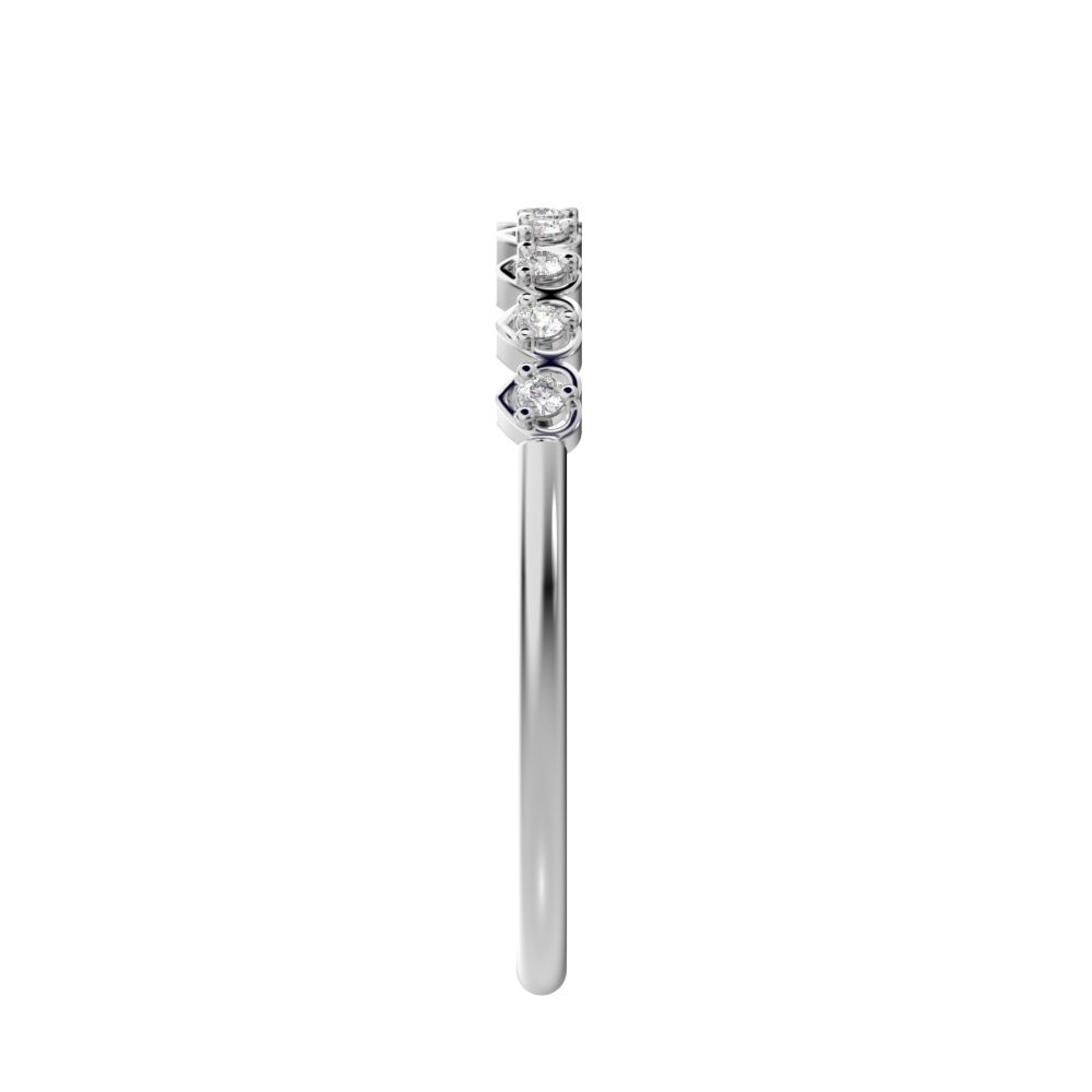 0.09 ct Round Cut Moissanite dainty Minimalist Stackable half eternity heart light 14K / 18K Solid White Gold everyday wedding band