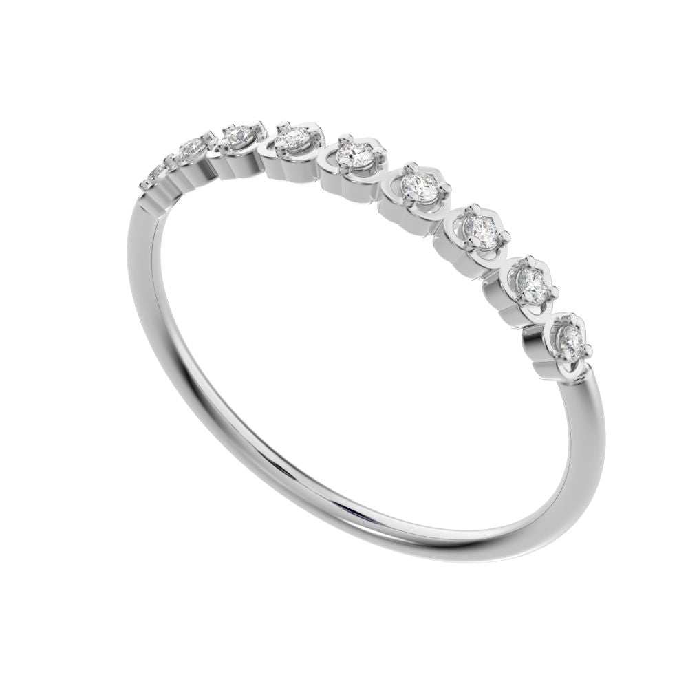 0.09 ct Round Cut Moissanite dainty Minimalist Stackable half eternity heart light 14K / 18K Solid White Gold everyday wedding band