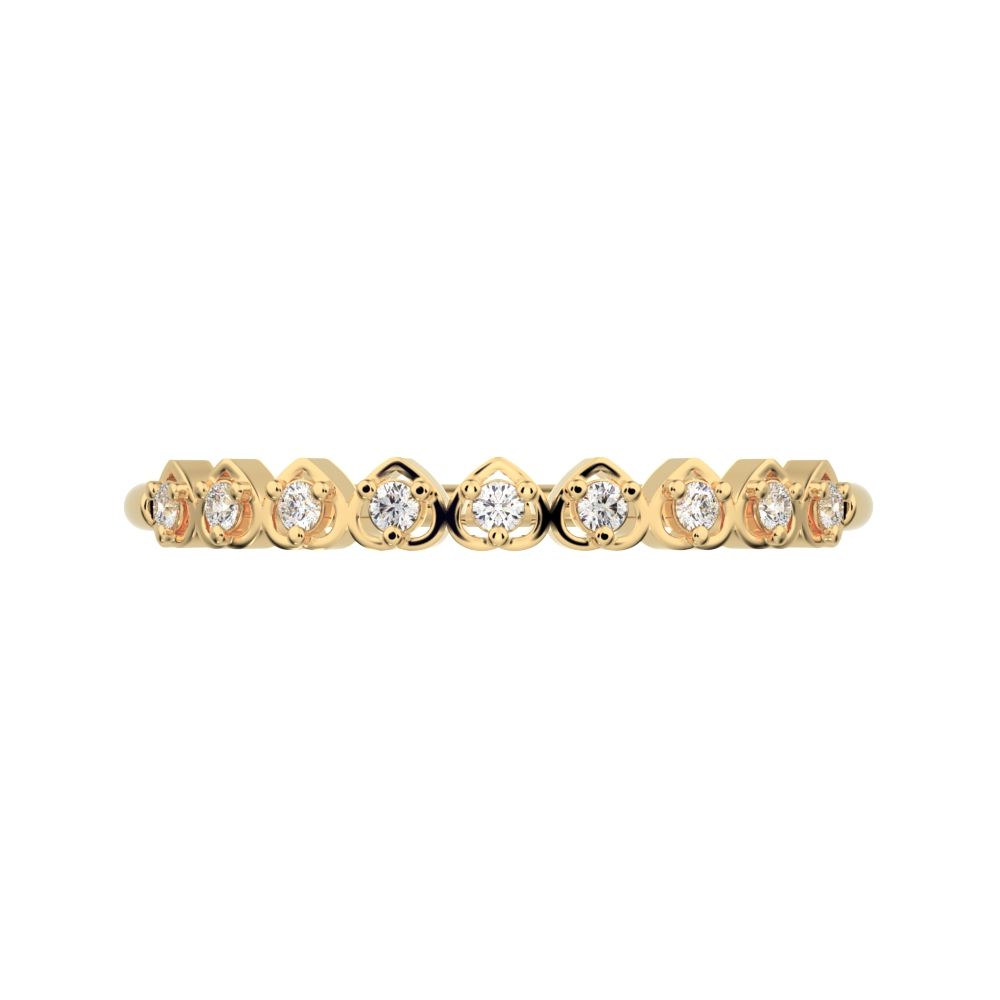 0.09 ct Round Cut Moissanite dainty Minimalist Stackable half eternity heart light 14K / 18K Solid Yellow Gold everyday wedding band