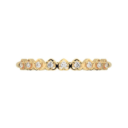 0.09 ct Round Cut Moissanite dainty Minimalist Stackable half eternity heart light 14K / 18K Solid Yellow Gold everyday wedding band