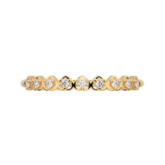 0.09 ct Round Cut Moissanite dainty Minimalist Stackable half eternity heart light 14K / 18K Solid Yellow Gold everyday wedding band