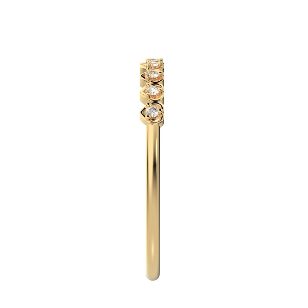 0.09 ct Round Cut Moissanite dainty Minimalist Stackable half eternity heart light 14K / 18K Solid Yellow Gold everyday wedding band