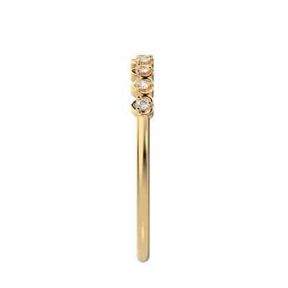 0.09 ct Round Cut Moissanite dainty Minimalist Stackable half eternity heart light 14K / 18K Solid Yellow Gold everyday wedding band
