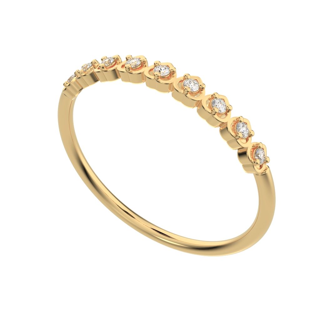 0.09Ct Round Cut Simulated Clear Diamond Minimalist Stackable half eternity heart light 14K / 18K Solid Yellow Gold everyday wedding band