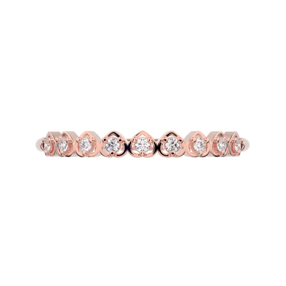 0.09Ct Round Cut Simulated Clear Diamond Minimalist Stackable half eternity heart light 14K / 18K Solid Rose Gold everyday wedding band
