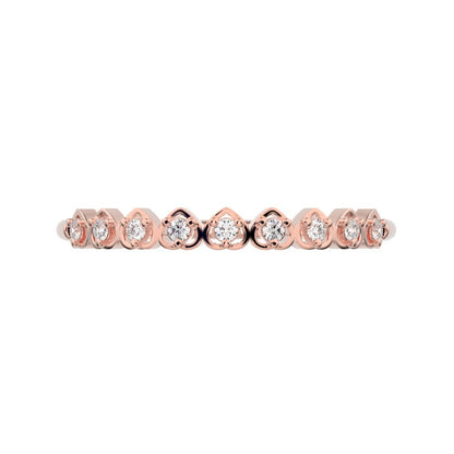 0.09Ct Round Cut Simulated Clear Diamond Minimalist Stackable half eternity heart light 14K / 18K Solid Rose Gold everyday wedding band