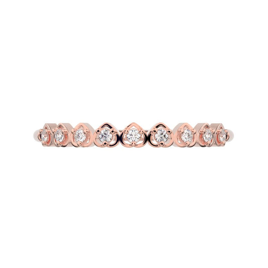 0.09 ct Round Cut Moissanite dainty Minimalist Stackable half eternity heart light 14K / 18K Solid Rose Gold everyday wedding band