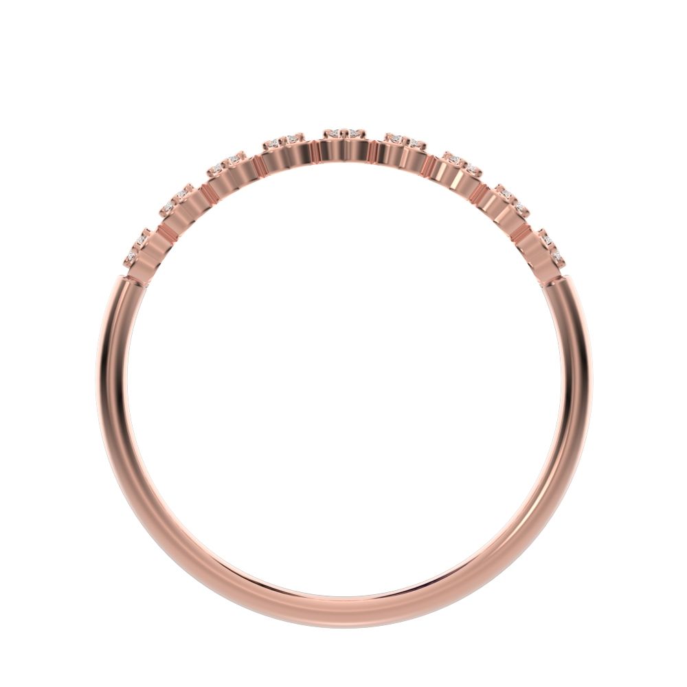 0.09 ct Round Cut Moissanite dainty Minimalist Stackable half eternity heart light 14K / 18K Solid Rose Gold everyday wedding band