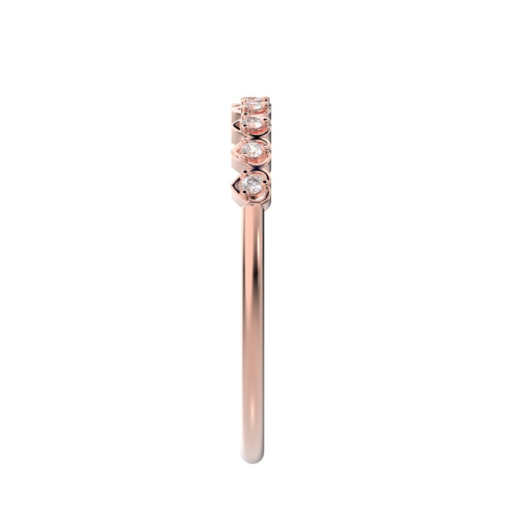 0.09 ct Round Cut Moissanite dainty Minimalist Stackable half eternity heart light 14K / 18K Solid Rose Gold everyday wedding band
