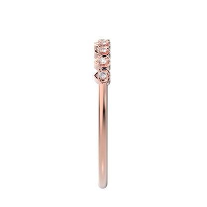 0.09 ct Round Cut Moissanite dainty Minimalist Stackable half eternity heart light 14K / 18K Solid Rose Gold everyday wedding band