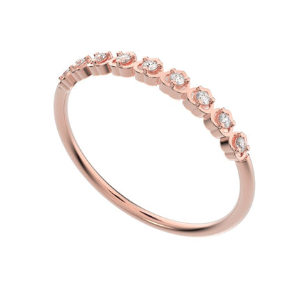 0.09 ct Round Cut Moissanite dainty Minimalist Stackable half eternity heart light 14K / 18K Solid Rose Gold everyday wedding band