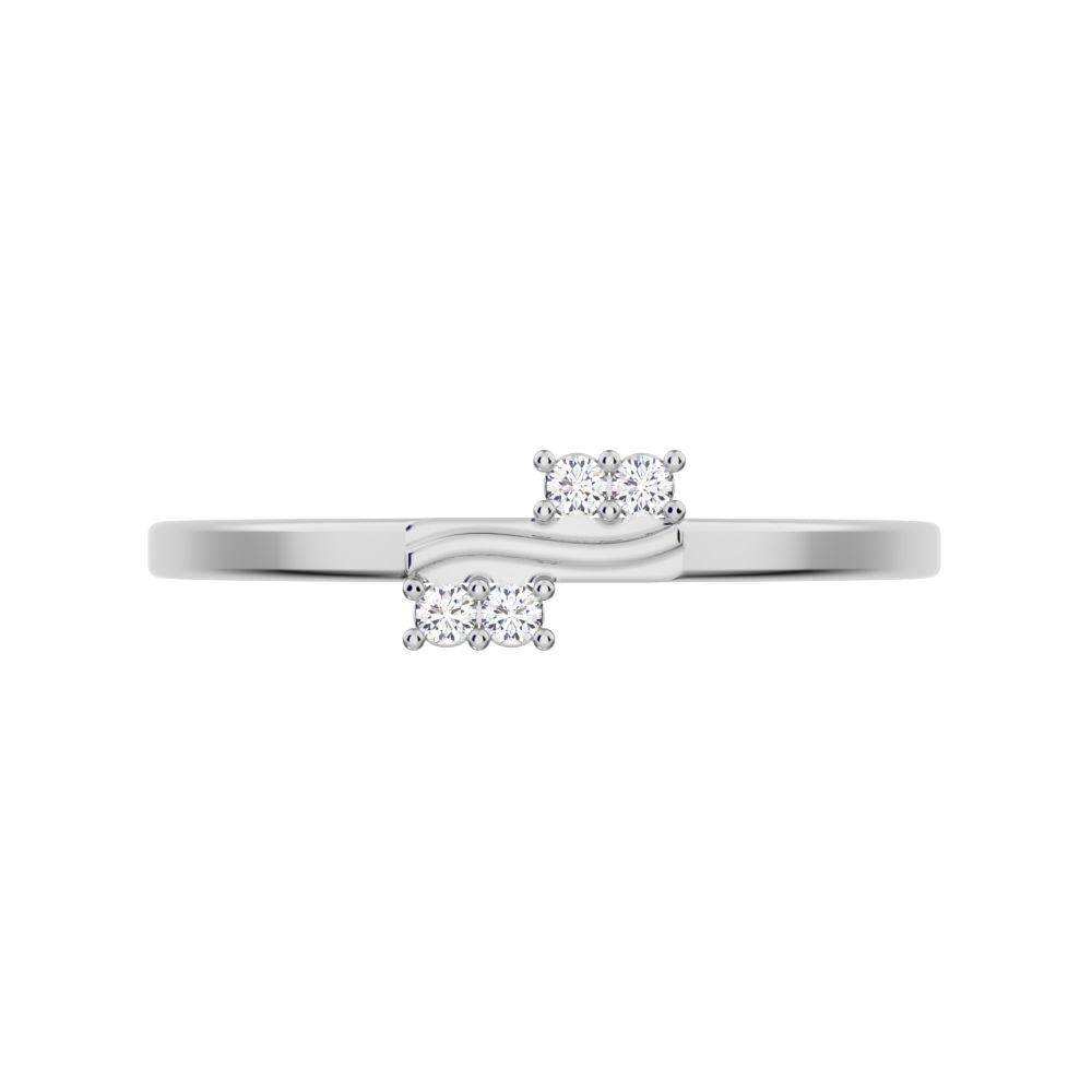 0.04Ct Round Cut Simulated Clear Diamond Minimalist overlap cluster asymmetrical light 14K / 18K Solid White Gold everyday wedding band