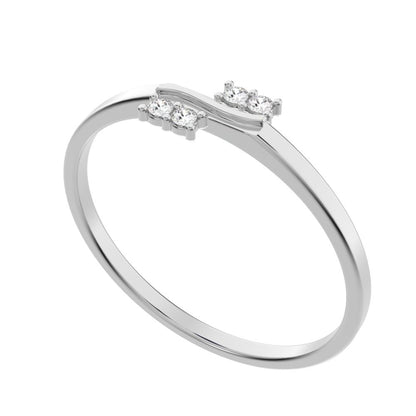 0.04 ct Round Cut Moissanite dainty Minimalist overlap cluster asymmetrical light 14K / 18K Solid White Gold everyday wedding band