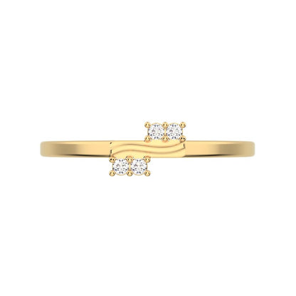 0.04Ct Round Cut Simulated Clear Diamond Minimalist overlap cluster asymmetrical light 14K / 18K Solid Yellow Gold everyday wedding band