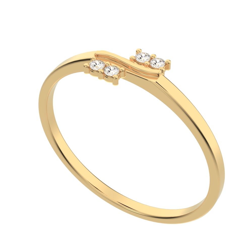 0.04 ct Round Cut Moissanite dainty Minimalist overlap cluster asymmetrical light 14K / 18K Solid Yellow Gold everyday wedding band