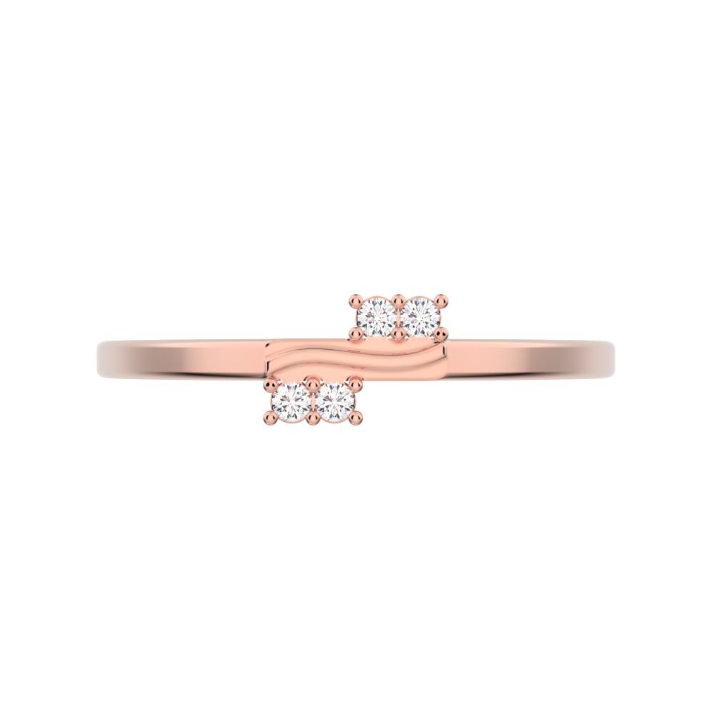 0.04Ct Round Cut Simulated Clear Diamond Minimalist overlap cluster asymmetrical light 14K / 18K Solid Rose Gold everyday wedding band