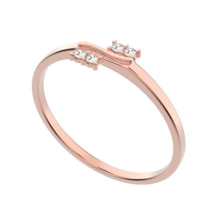 0.04 ct Round Cut Moissanite dainty Minimalist overlap cluster asymmetrical light 14K / 18K Solid Rose Gold everyday wedding band