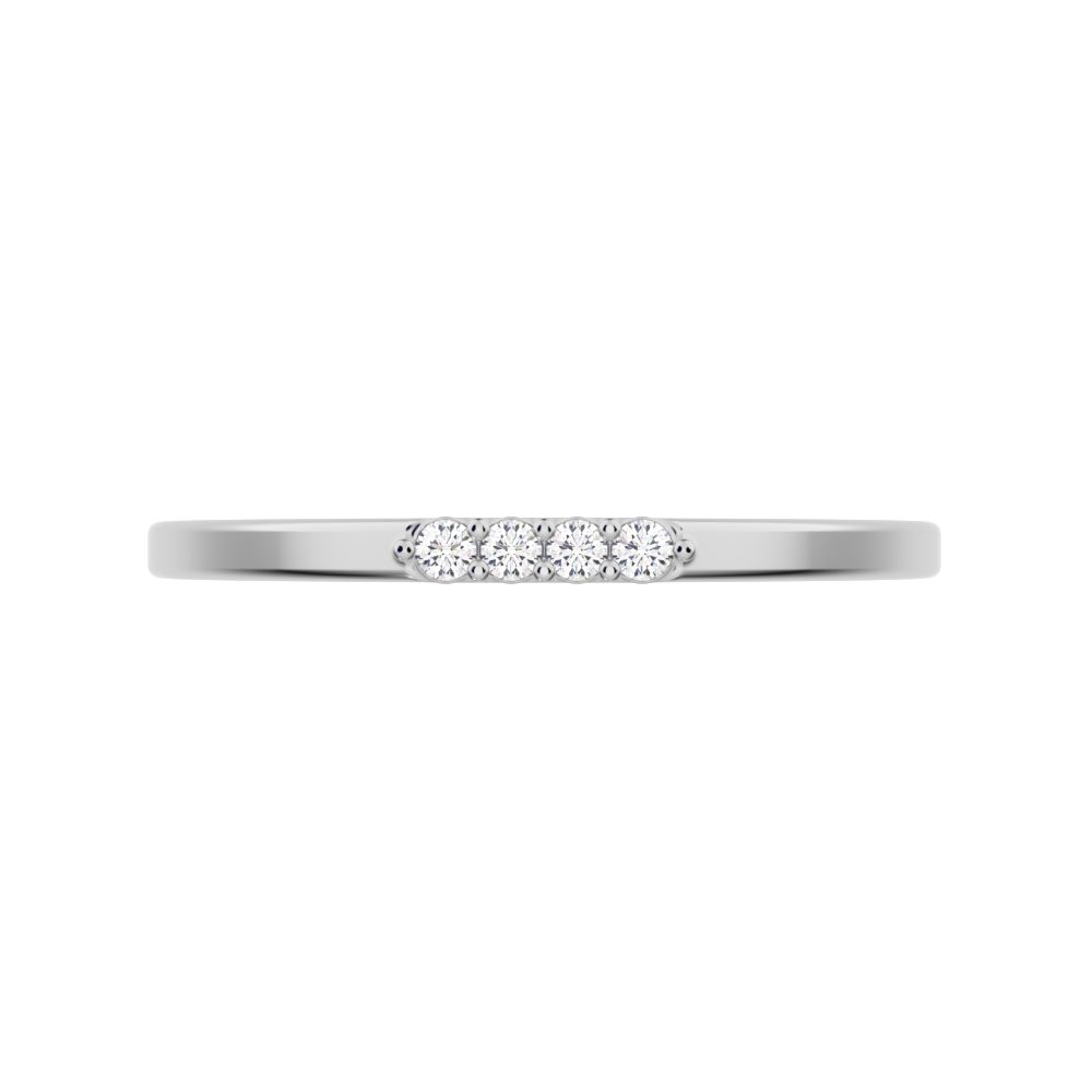 0.04 ct Round Cut Simulated Clear Diamond dainty Minimalist Stackable bar light simple 14K / 18K Solid White Gold everyday wedding band