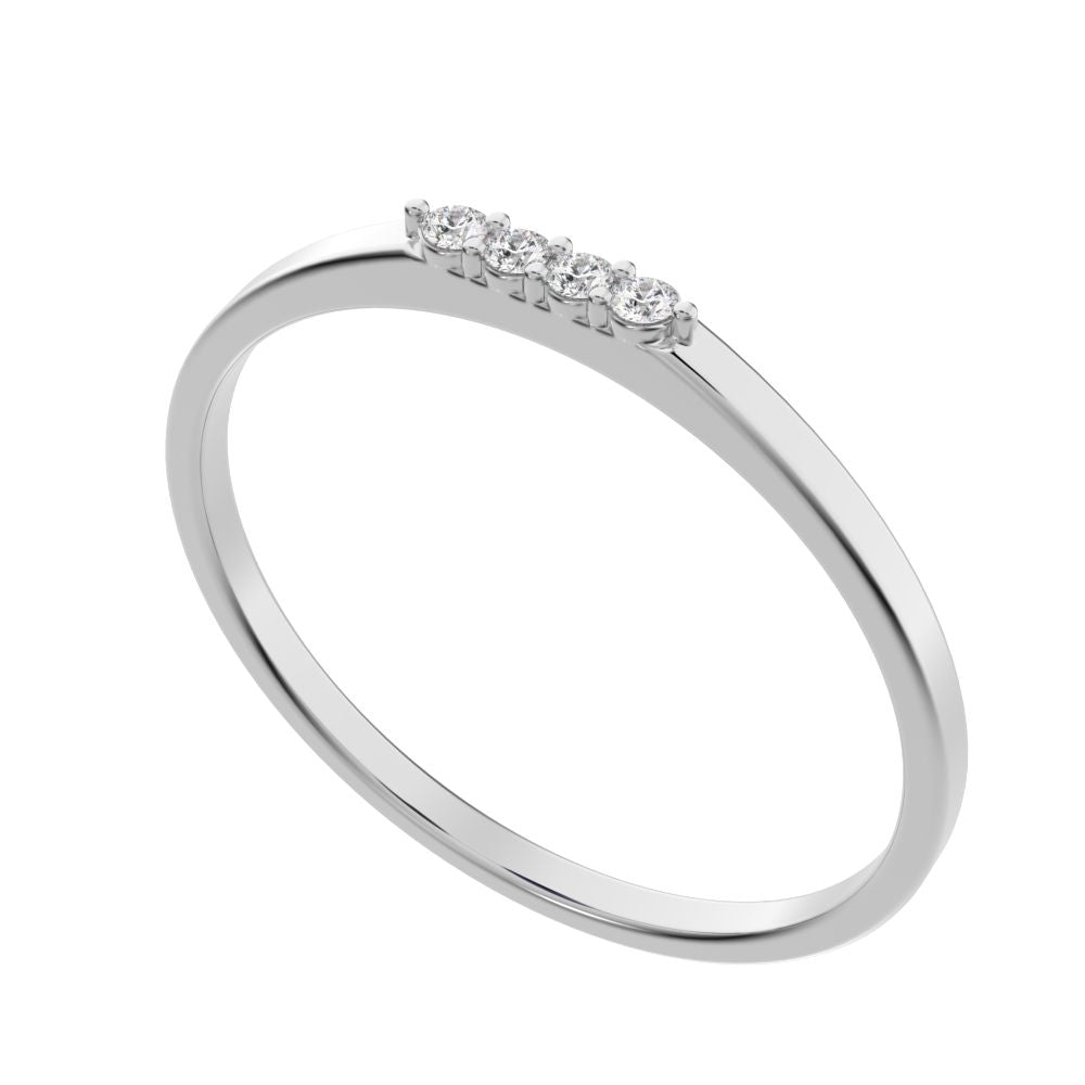 0.04 ct Round Cut Simulated Clear Diamond dainty Minimalist Stackable bar light simple 14K / 18K Solid White Gold everyday wedding band