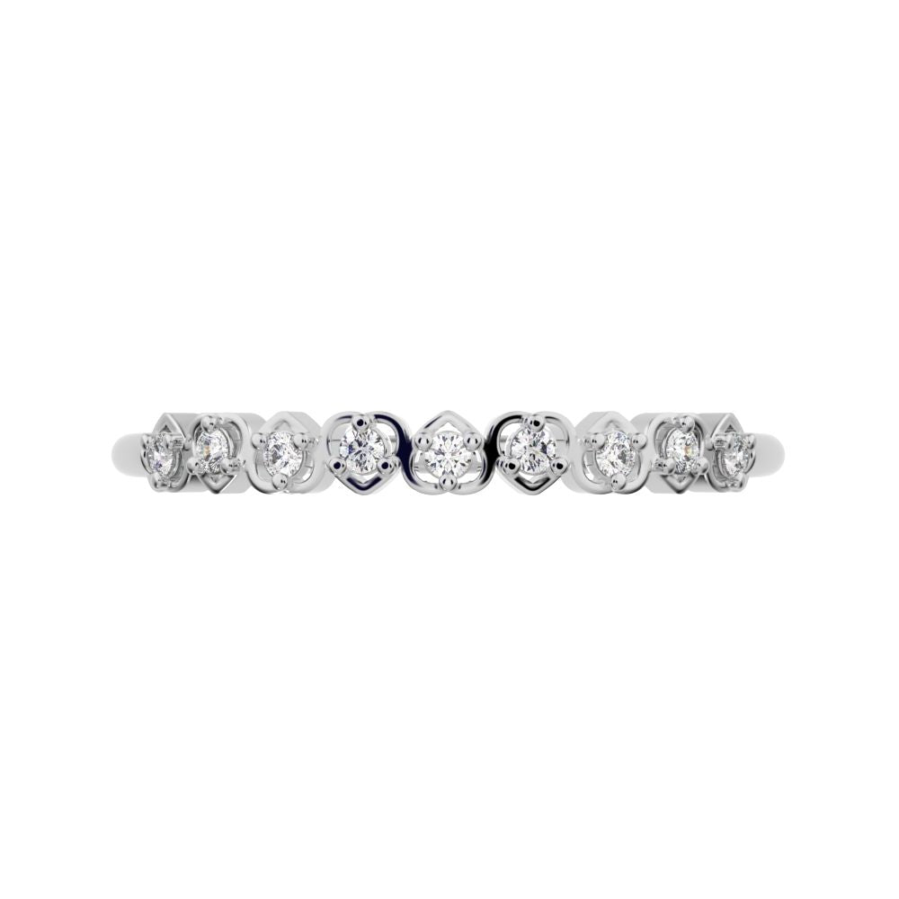 0.09Ct Round Cut Simulated Clear Diamond Minimalist Stackable half eternity heart light 14K / 18K Solid White Gold everyday wedding band