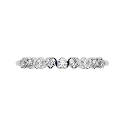 0.09 ct Round Cut Moissanite dainty Minimalist Stackable half eternity heart light 14K / 18K Solid White Gold everyday wedding band