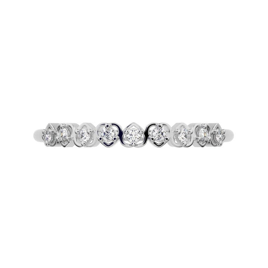 0.09 ct Round Cut Moissanite dainty Minimalist Stackable half eternity heart light 14K / 18K Solid White Gold everyday wedding band