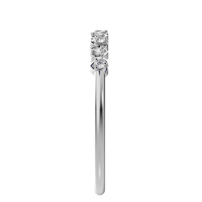 0.09 ct Round Cut Moissanite dainty Minimalist Stackable half eternity heart light 14K / 18K Solid White Gold everyday wedding band