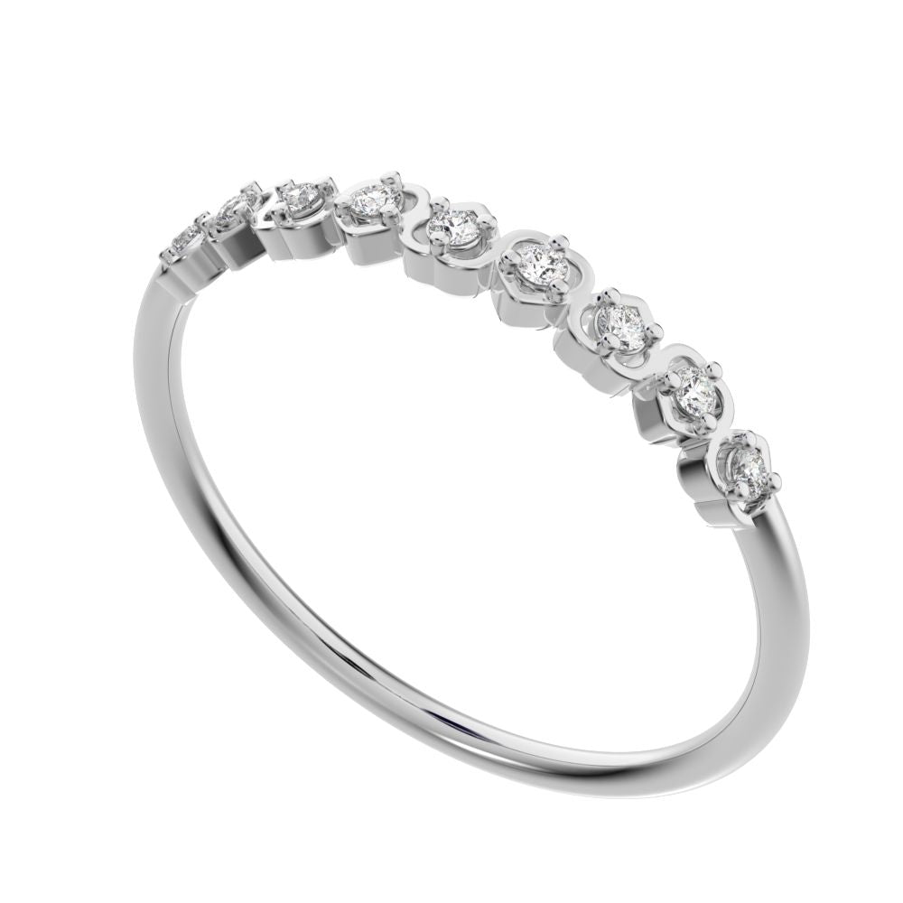 0.09Ct Round Cut Simulated Clear Diamond Minimalist Stackable half eternity heart light 14K / 18K Solid White Gold everyday wedding band