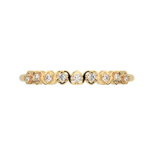 0.09Ct Round Cut Simulated Clear Diamond Minimalist Stackable half eternity heart light 14K / 18K Solid Yellow Gold everyday wedding band